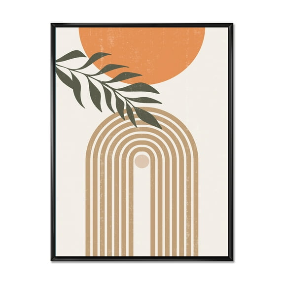 Designart 'Abstract Moon Sun Leaves I' Modern Framed Canvas Wall Art Print