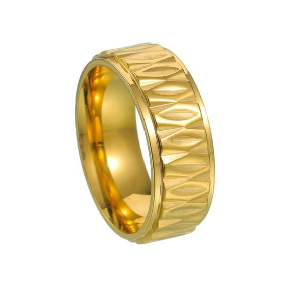 PAMTIER Men's Women's Stainless Steel 8MM Classic Geometric Pattern Wedding Band Ring Gold Size 12