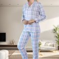 thumbnail image 2 of Womens Pajama Sets Plaid Print Lapel Long Sleeve Button Tops With Pants Loose Two Piece Pajamas For Women Set Sleepwear Homewear,Purple,M, 2 of 7