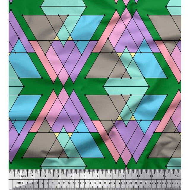 Soimoi Green Cotton Duck Fabric Triangle Geometric Print Fabric by the Yard 56 Inch Wide