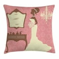 thumbnail image 1 of Bridal Shower Decorations Throw Pillow Cushion Cover, Wedding Dress with Flowers and Vanity Swirl Backdrop, Decorative Square Accent Pillow Case, 16 X 16 Inches, Coral Brown and White, by Ambesonne, 1 of 2