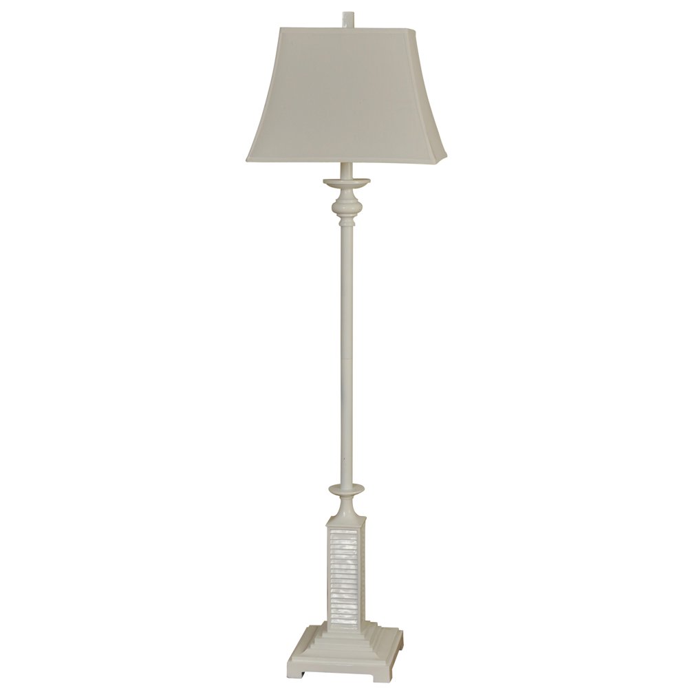 Floor Lamp Gloss White Finish White Linen Shade