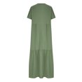 thumbnail image 4 of up to 60% off Gifts Usmixi Summer Dresses for Women Casual Plus Size Pleated Swing Linen Loose Maxi Dresses 2023 Short Sleeve V-Neck Solid Long Formal Dress Green s, 4 of 6