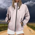 thumbnail image 1 of Hooded Rain Jacket Women, Lightweight Hiking Shell, Windproof Mountain Coat Pink L , Jacket, 1 of 5