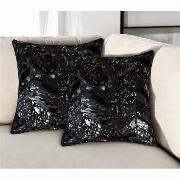HomeRoots 544581 18 in. Black & Silver Chevron Cowhide Throw Pillows with Glitter - Set of 2