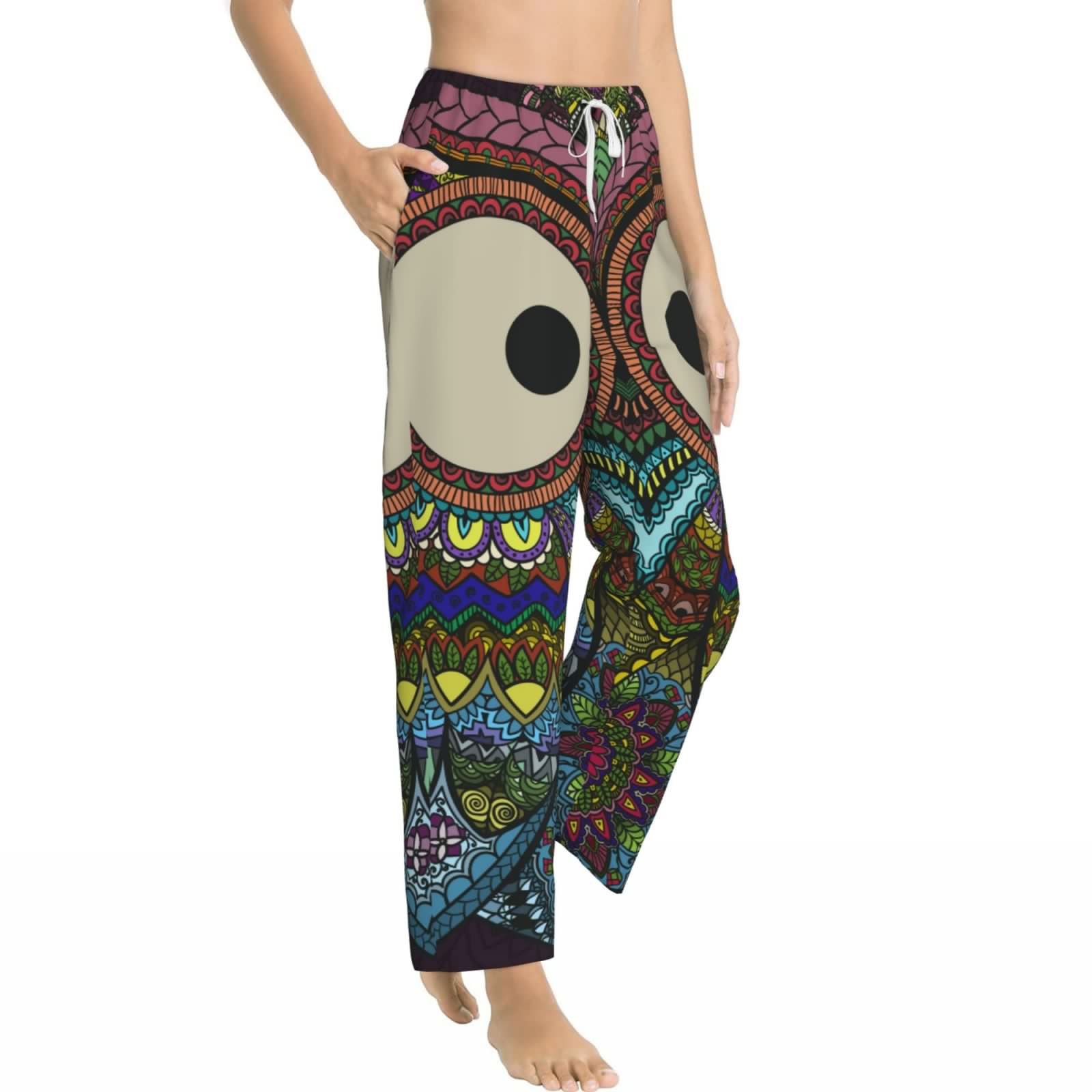 thumbnail image 2 of Sigee Boho Owl Print Women's Soft Pajama Pants - Breathable and Comfortable Lounge Sleep Bottoms with Elastic Waistband and Pockets-Small, 2 of 9