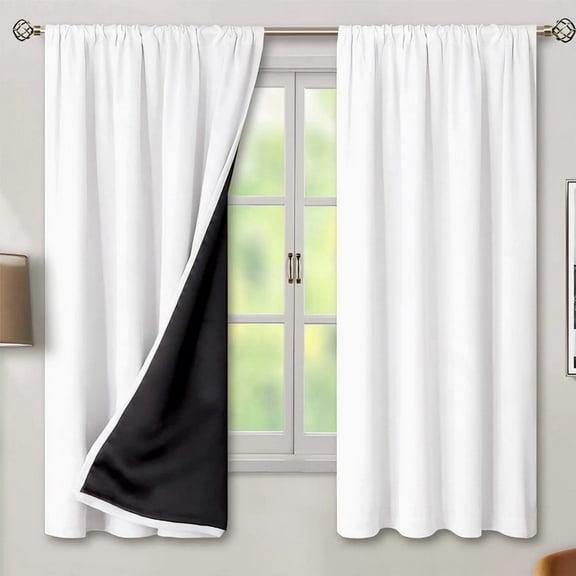 Jademall 2-Panel Full Blackout Curtains, Thermal Insulated Rod Pocket Drapes, Noise Reducing Light Blocking for Bedroom, 46"W x 52"L - White