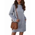 thumbnail image 2 of Robes pour Femmes à Manches Longues Décontractées Coupe Ample Mode d'Automne Robe Mini à Col Rond avec Poches Gris Pâle L, 2 of 7