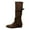 Brown, variant on Strappy Knee High Boots Women Suede Round Toe Hidden Wedge Low Heel Mid Calf Booties Fall Winter Casual Pull on Stretch Long Boots Brown 4.5