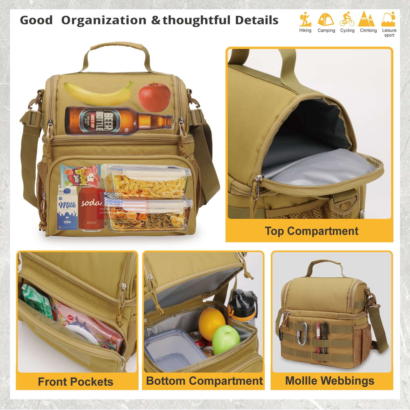 TRIPGEAR 2 Compartment Lunch Bag,Leakproof Insulated with Adjustable Shoulder Strap Flag