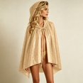 thumbnail image 6 of Halloween Sequin Hooded Cape, Tie-Front Sparkly Cloak for Stage Performance & Holiday Party, Glittery Open-Front Cover-Up for Women, 1 PC Gold, 6 of 8