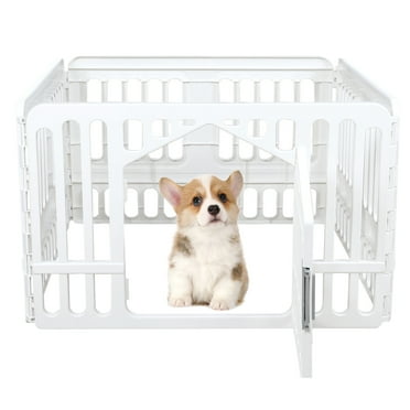 Kekow Plastic Pet Playpen with Door, Plastic Pet Pen Fence, White, 4 Panels, 35.82" x 35.82" x 23.62" for Puppies and Medium-Sized Pets