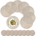 thumbnail image 1 of 8 Pcs Rose Gold Round Placemats + 8 Pcs Coasters Sets Wheat Ear Washable Pvc, 1 of 5