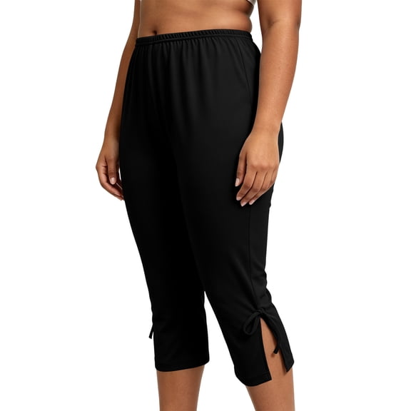 LEAVINGSUO Capris Pants for Women With Drawstring Women's Plus Size Solid Color Cropped Trousers With Pockets Black XL