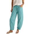 thumbnail image 3 of ibiyuan Dress Pants Women High Elastic Waisted Womens Palazzo Pants Comfy Trousers for Women Drawstring Lounge Pants with Pockets Vacation Outfits, 3 of 6