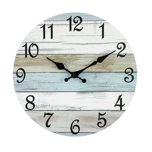 Wall Clock, Silent Non-Ticking Battery Operated, 10 Inch Rustic Coastal Beach Clock Decorative for Bathroom Kitchen Bedroom Home Office