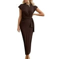 thumbnail image 1 of Vestido largo de manga corta y cuello redondo para mujer - Vestido largo de verano ligero de color liso - S-XL, 1 of 5