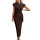 thumbnail image 1 of Vestido largo de manga corta y cuello redondo para mujer - Vestido largo de verano ligero de color liso - S-XL, 1 of 5