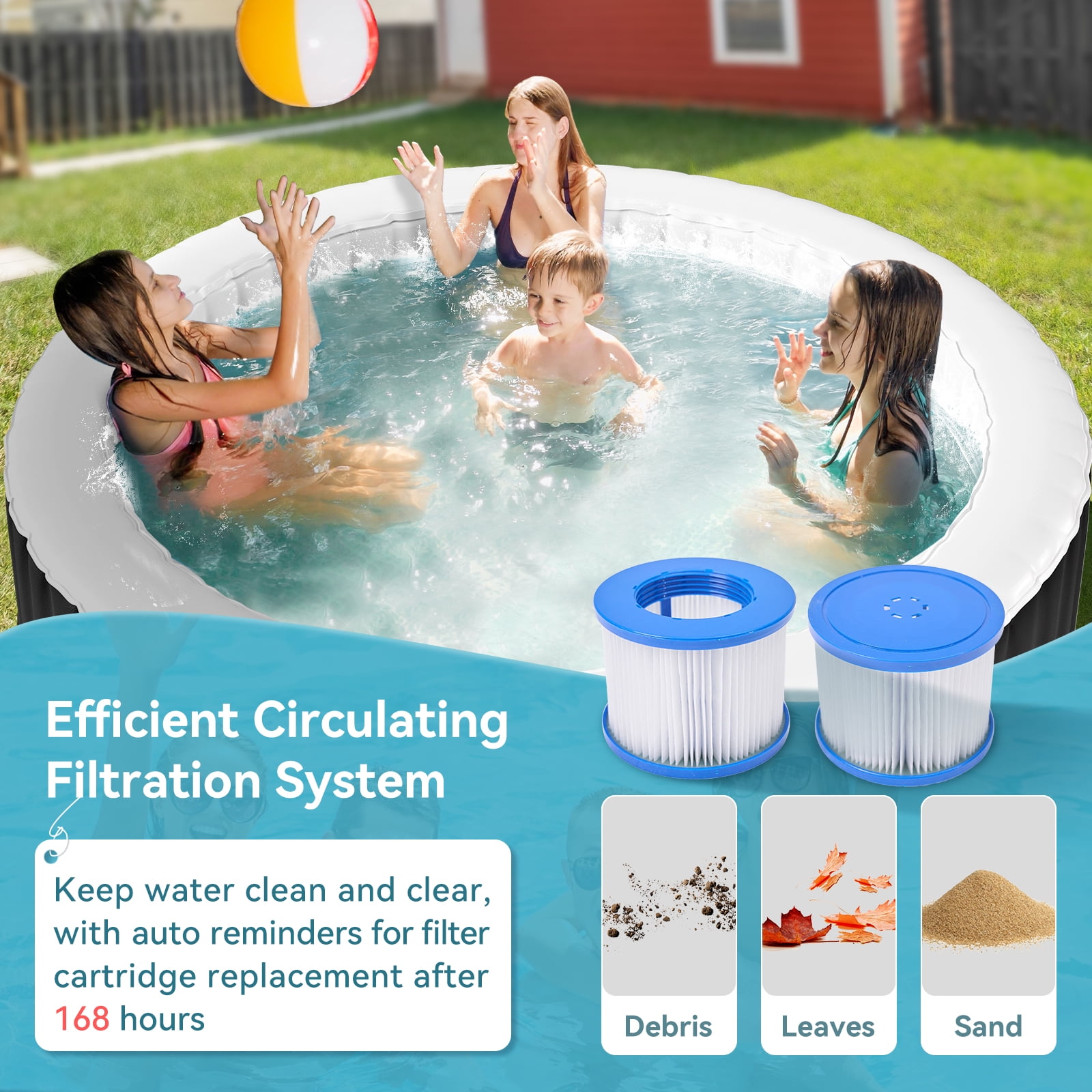 MOPHOTO Hot Tub - 71” X 71” X 25” Inflatable Hot Tub, 2-4 Person Portable Blow Up Hot Tub Square Portable Outdoor Spa with 130 Bubble Jets and Built in Heater Pump, Filter