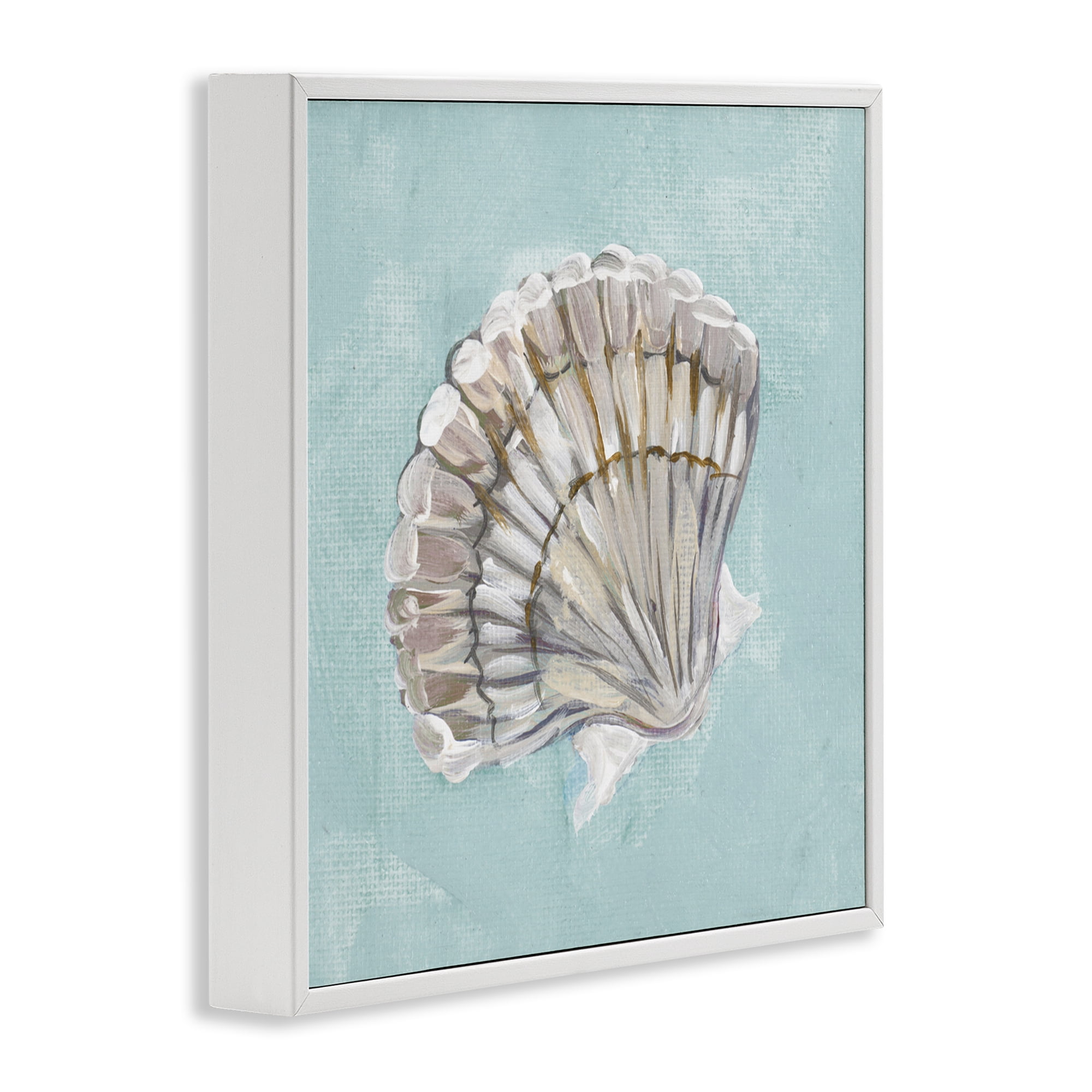 Stupell Industries Brushed Clam Shell Coastal Painting White Framed Art Print Wall Art, 12 x 12