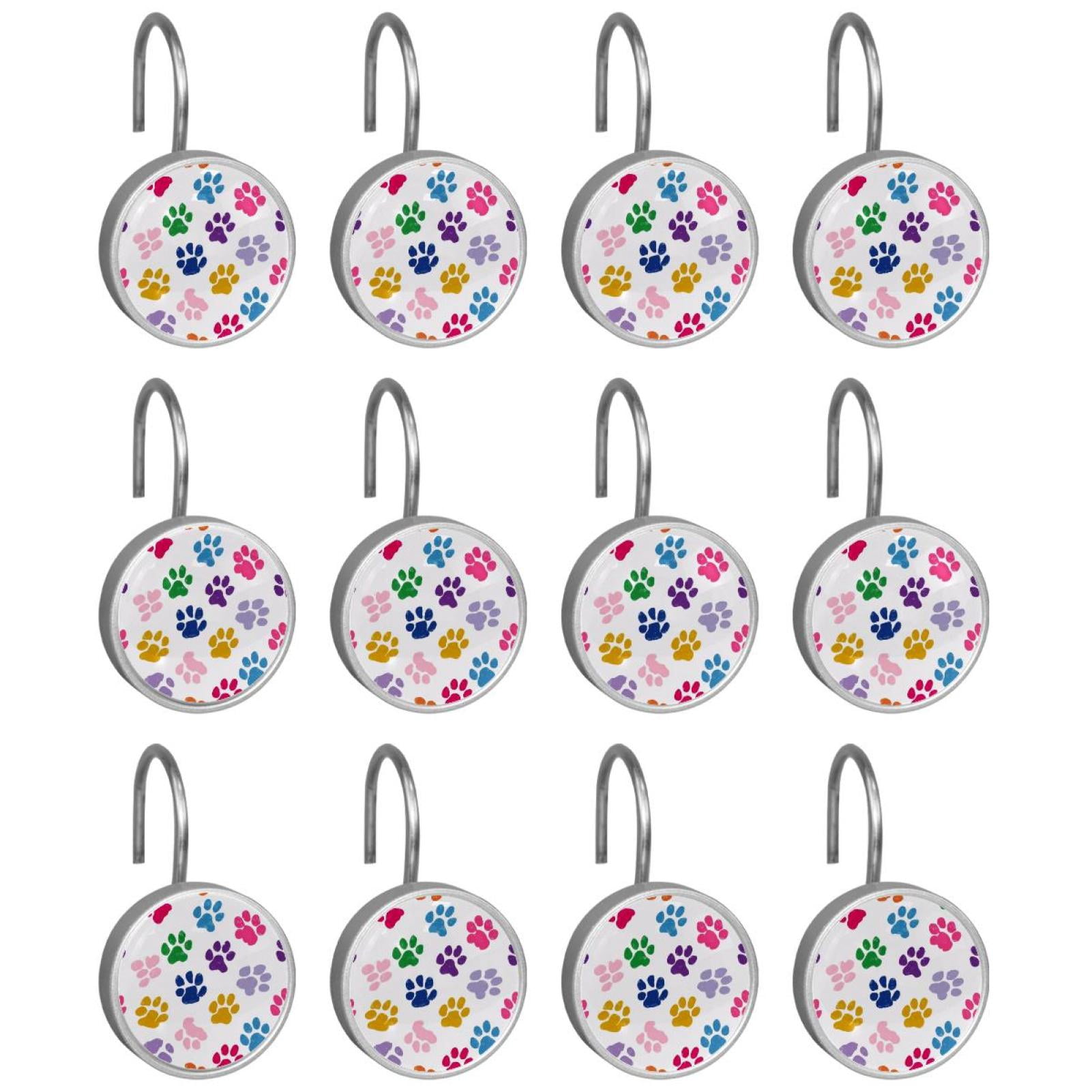 12pcs Decorative Shower Curtain Hooks, Rust Resistant Shower Rings for Bathroom Living Room,Rustproof Stainless Steel Rings for Shower Curtain and Liner Rods,Colorful Dog Paw