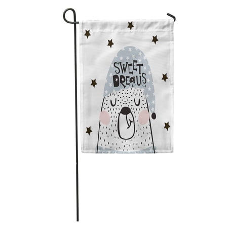 SIDONKU Funny Cute Cartoon Sleeping Bear in Scandinavian Childish for Nursery Garden Flag Decorative Flag House Banner 12x18 inch