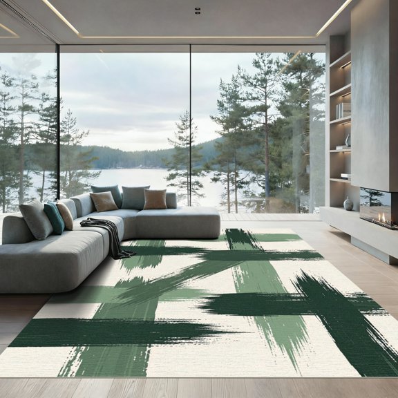 ODIKA 4' x 6' Machine Washable Non-Slip Area Rug, abstract striped High Traffic Rug, Green, 981409