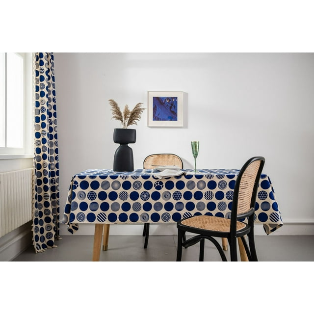 Nvzi Mantel retro estampado de lino y algodón, mantel de tela para restaurante, mantel de comedor, mantel decorativo de escritorio (azul, 160 * 140 cm)