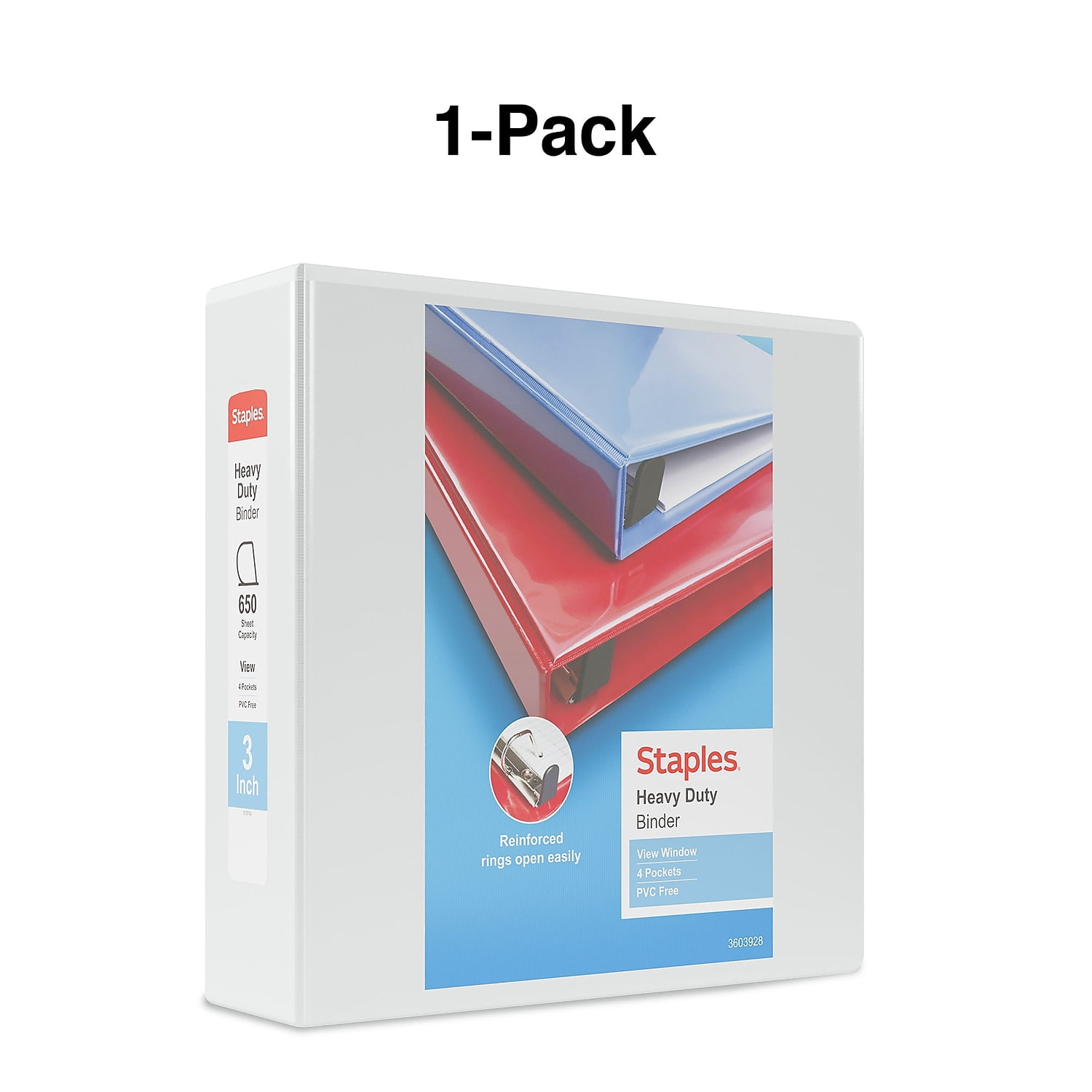 Staples Heavy Duty 3" 3-Ring View Binder White (24693) 82666