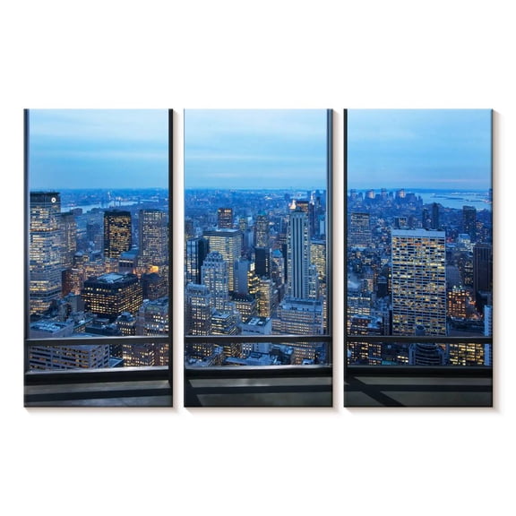 Elephant Stock Ny Office Window View Wall Art - Horizontal Multi Panel Canvas - Living Room Wall Decor - City Multi Panel - Blue And Gray Decor - 23" x 14"