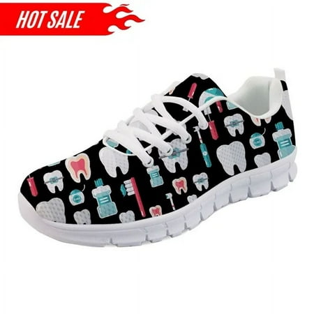 

Casual Black Lace Up Flats Shoes Girls Funny 3D Cartoon Dentist/Teeth Printed Woman Summer Sneakers Fashion Footwear