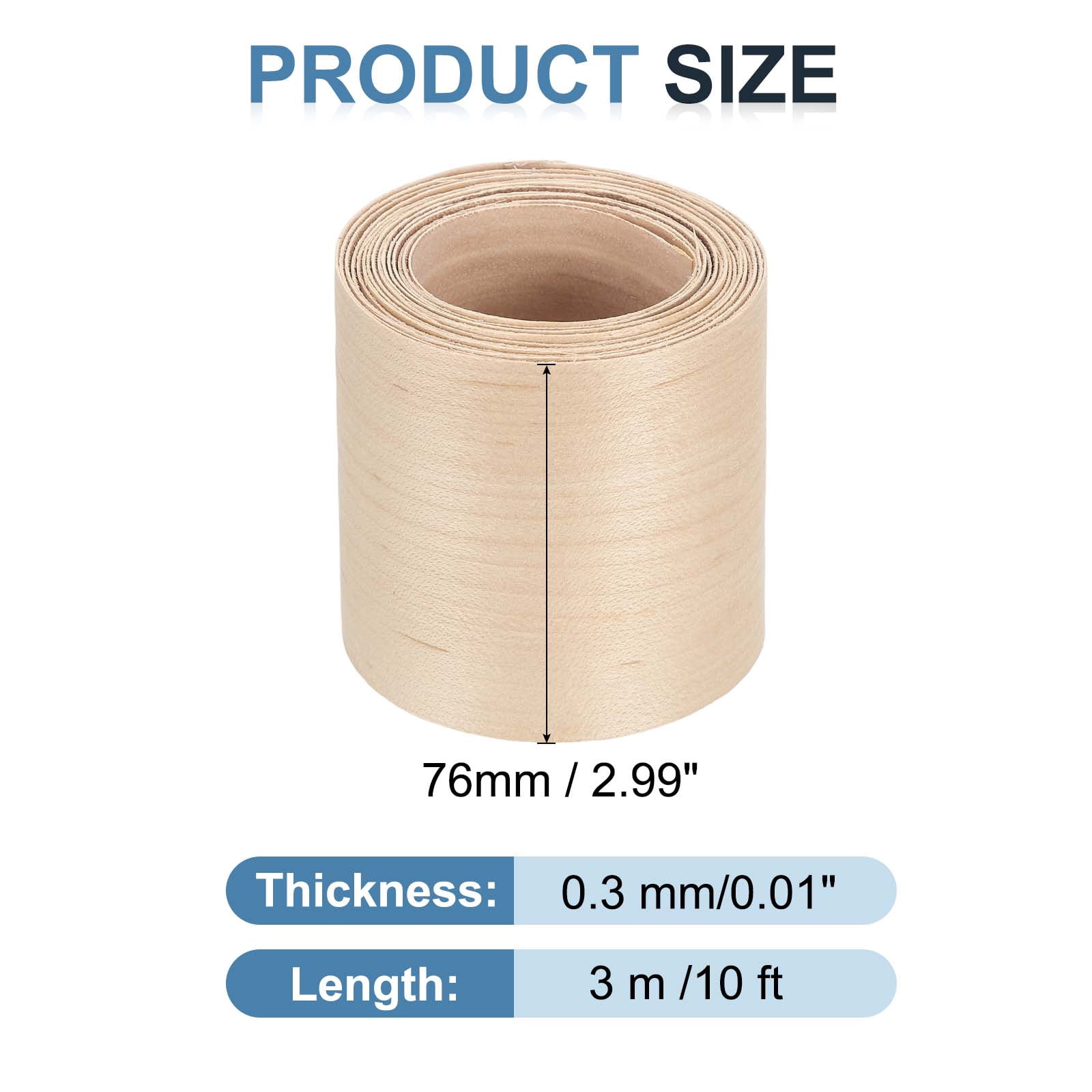 Uxcell Edge Banding, Wood Veneer Tape Pre-glued Flexible Plywood Edge Banding with Hot Melt Adhesive for Furniture Maple 3 Inch x 10 ft