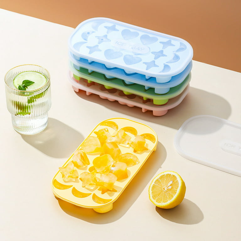 Hariumiu Kitchen 18 Cells Ice Cube Tray with Removable Lid - Heart, Star,  Moon Shape Silicone Mold for Fancy Drinks, Cocktails & Desserts