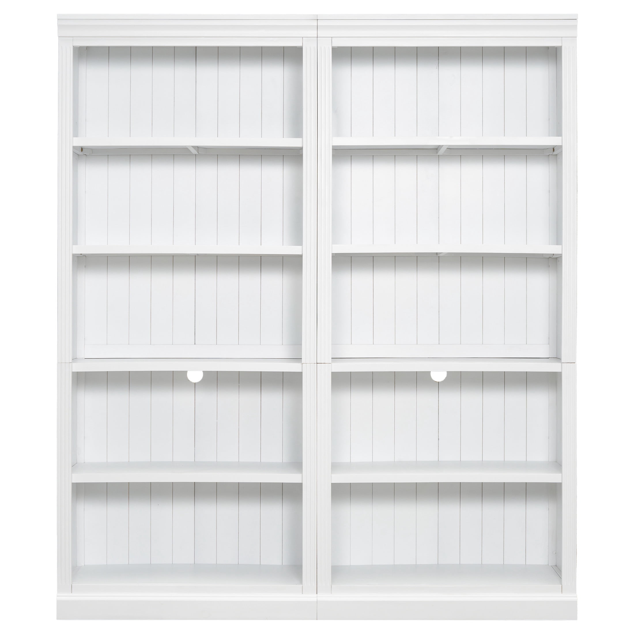 GDF Studio Halden 83.4" Wide 5-Tier Bookcase with LED Light, Adjustable Shelves & Cable Hole, Storage Bookshelf, White, Set of 2