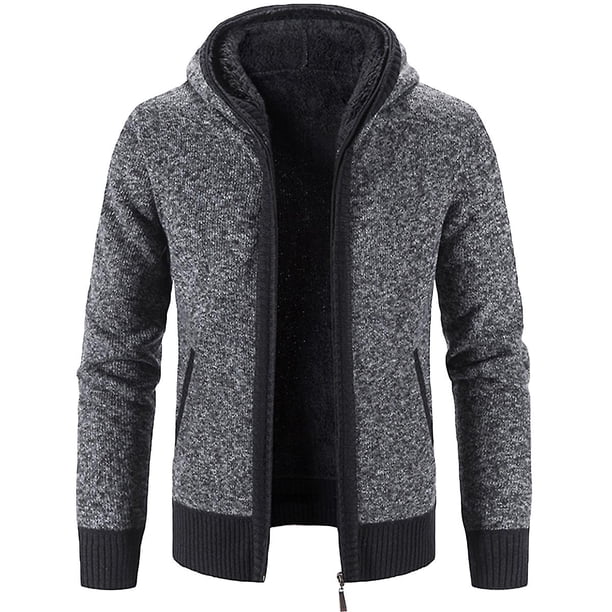 Yynuda Suéter de punto con forro polar y capucha gruesa para hombre de invierno