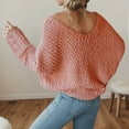 thumbnail image 5 of Arlun Women's off the Shoulder Sweaters Hollow out V-Neck Long Sleeve Chunky Knit Pullover Tops Chic Casual Fall Winter Loose Fit Solid Color Elegant Basic Sweater Pink L, 5 of 8