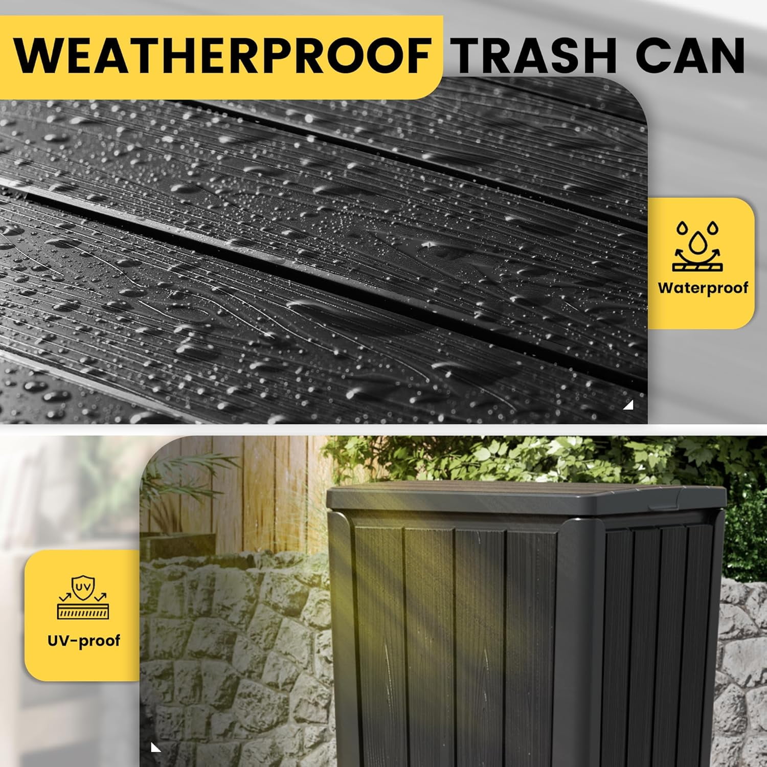 23 Gal Outdoor Resin Trash Can with Tiered Lid – Waterproof Garbage Bin for Patio, Kitchen & Backyard – 15.2×15.2×30.7 in, Easy Install