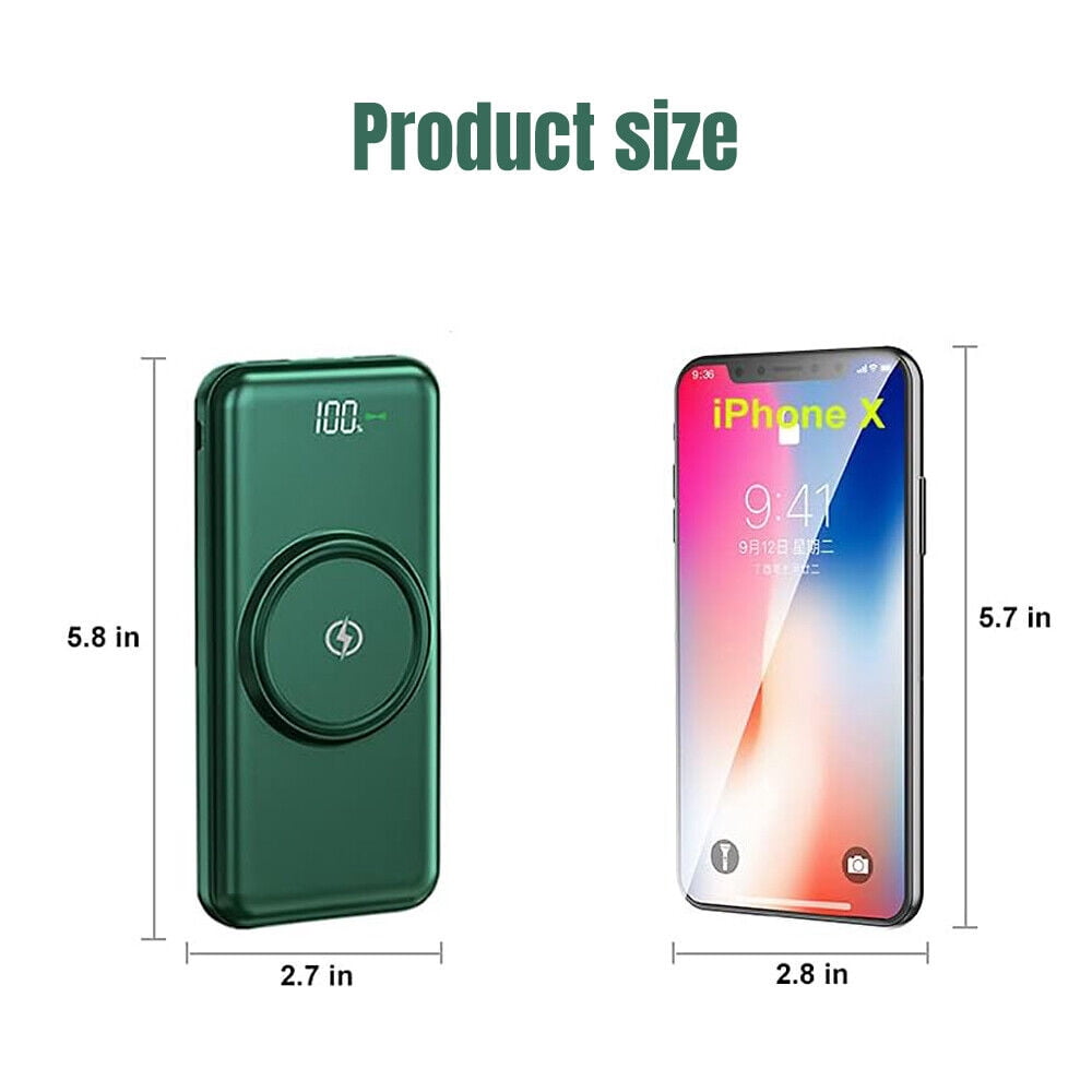 Portable Charger with Built-in Cable, 10000mAh Ultra-thin Power Bank, LED Display Compatible with iPhone, Samsung, Android