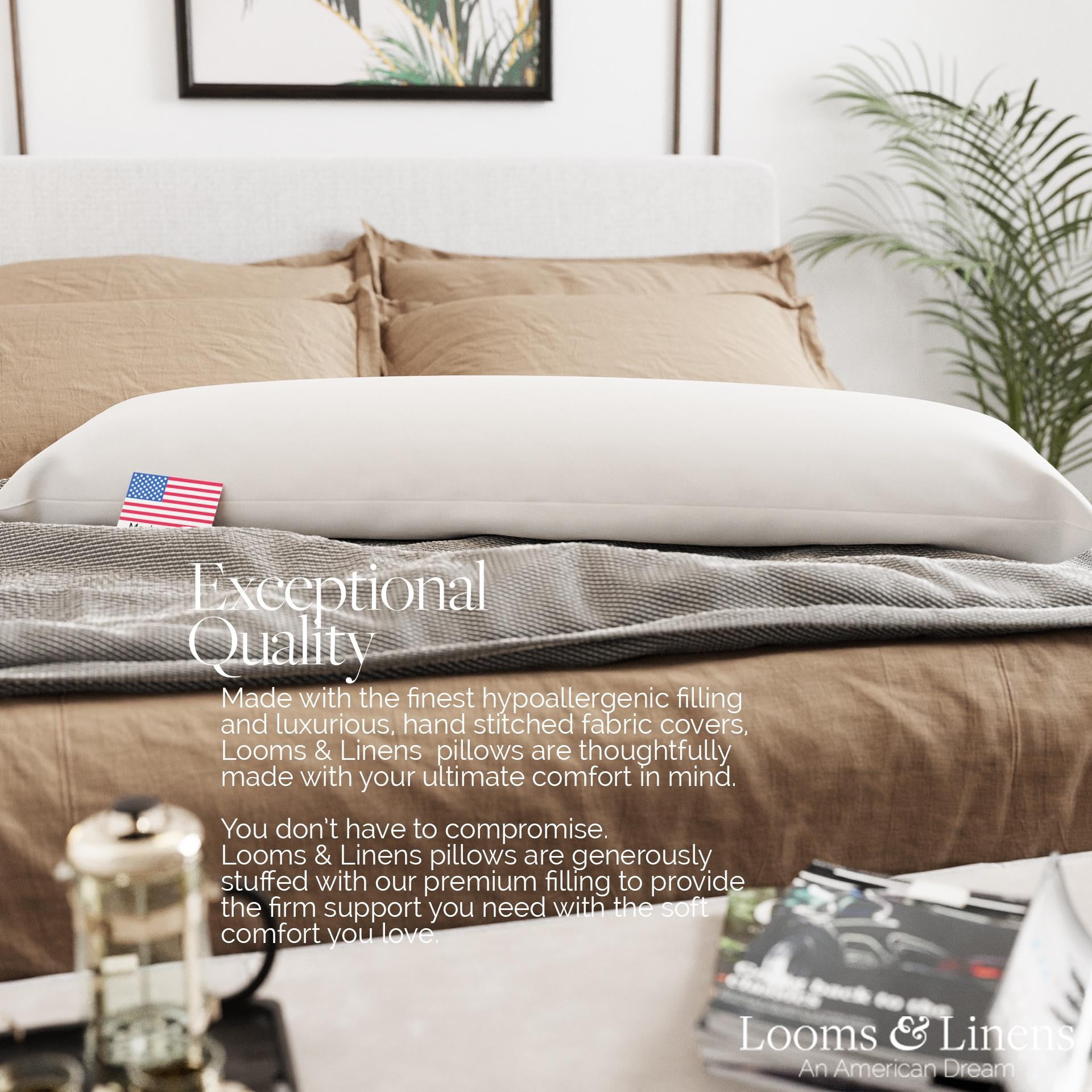 48 inch Body Pillow Insert Long Body Pillows for Adults, Pregnant Woman Side Sleep. Made in USA 1 pack by Looms & Linens
