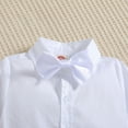 thumbnail image 5 of FAOWME Newborn Infant Boys Spring Summer Sets Short Sleeve Bodysuit Bow Tie Suspender Pants Hat Gentleman Solid Color Outfits Clothes For Evening Party,White,18-24 Months, 5 of 9