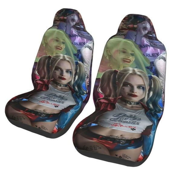 Harley Quinn Car Seat Cover Set of 2 Fashion Stretchy Front Seat Protector Universal Fit for Auto Truck SUV Van Sedan Car Interior Accessory Decoration