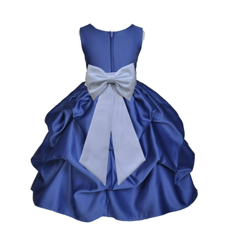Navy Flower Girl Pageant Dress Ekidsbridal Formal Bubble Satin Pick-up Navy Blue Flower Girl Dress Bridesmaid Wedding Pageant Toddler Recital Holiday Communion Birthday Baptism Recpetion Graduation Ceremony Special Occasions 208T ()