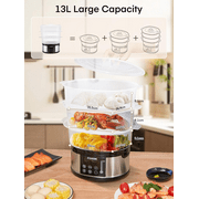 13QT Electric Cooking Steamer, with Delay Timer, 3-Tier Vegetable or Meat Food Steamer, 800W Fast Cooking