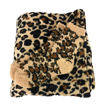 Fuzzy Leopard - Cozy Fleece Blanket & Fuzzy Socks Gift Set, Leopard