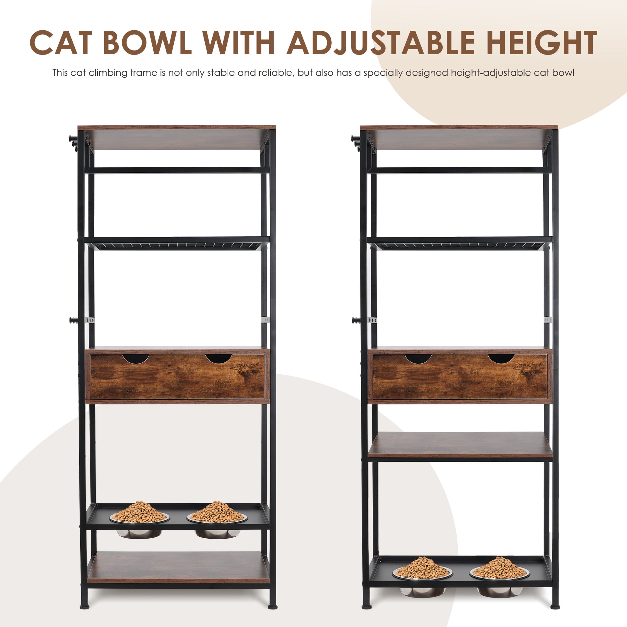 YANSHE Modern Dog Feeder Station Furniture, 3 Adjustable Heights Raised Dog Bowls Stand With 2 Stainless Steel Bowls, Multiple Shelves And Hooks, For Large Medium Dogs Cats