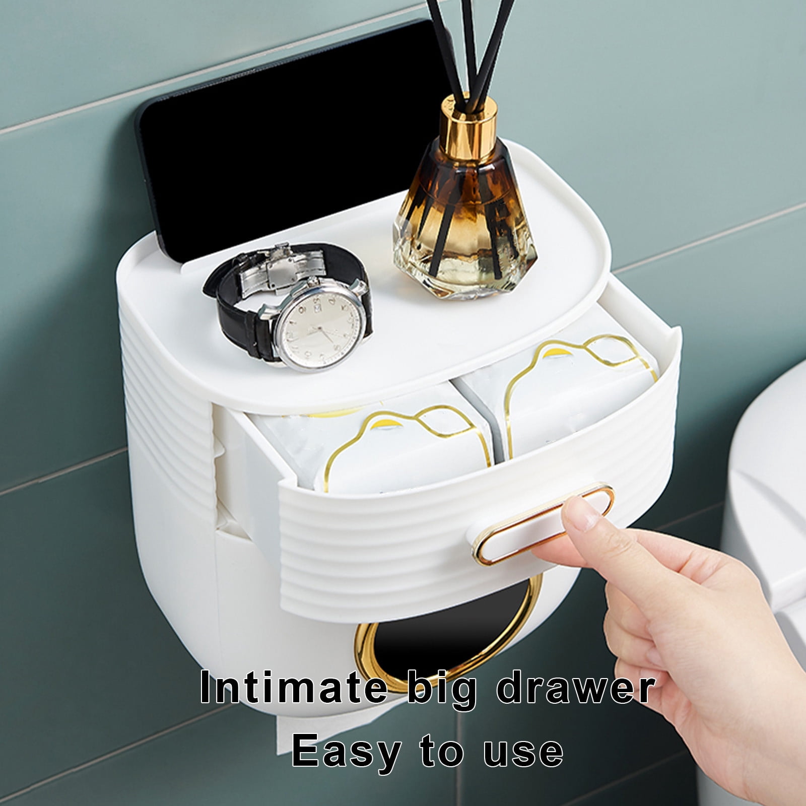Toilet Paper Holder Wall Mounted, Bathroom Tissue Box Storage, Rustic Wood, Watertight Punch-Hole Design, Modern Minimalist, Family Bathroom, Roll Storage, Toilet Paper Organizer TOPLIU