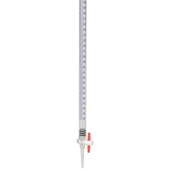 50mL Acrylic Burette - Class B - 0.1mL Blue Graduations - With PTFE Key Stopcock - Eisco Labs
