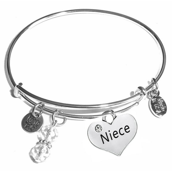 Hidden Hollow Beads "Niece" Message Charm Expandable Wire Bangle Bracelet, COMES IN A GIFT BOX!