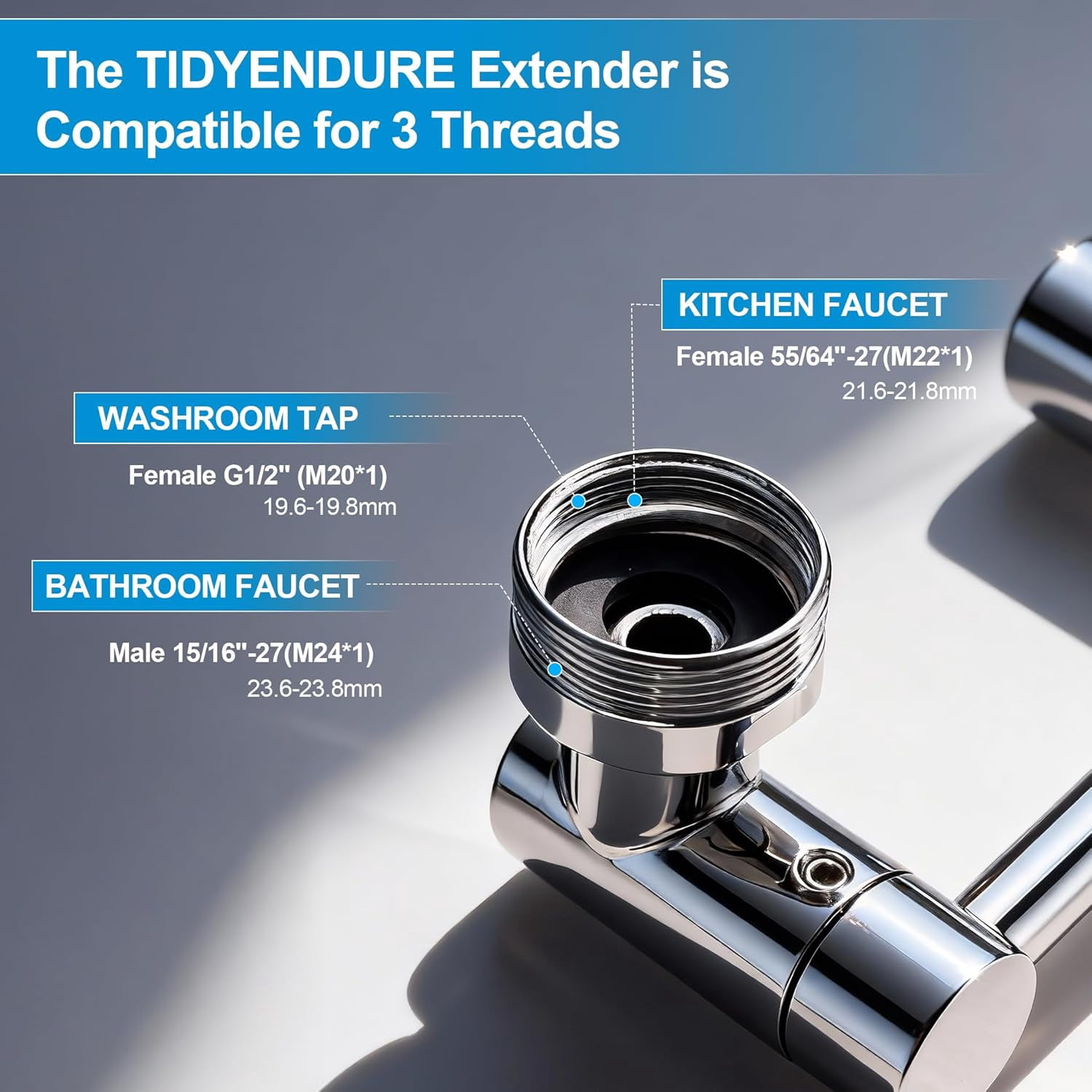 TIDYENDURE 1080° Rotating Faucet Extender, Swivel Faucets Aerator Extension, Faucets Adapter for Kitchen & Bathroom Sinks Features 2 Water Flow Modes Faucet with Built-in Filter Function