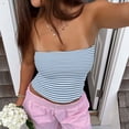 thumbnail image 2 of Striped Tube Tops for Women Teen Girls Strapless Off Shoulder Y2k Crop Bandeau Top Sleeveless Base Tee Summer (L, Sky Blue), 2 of 7